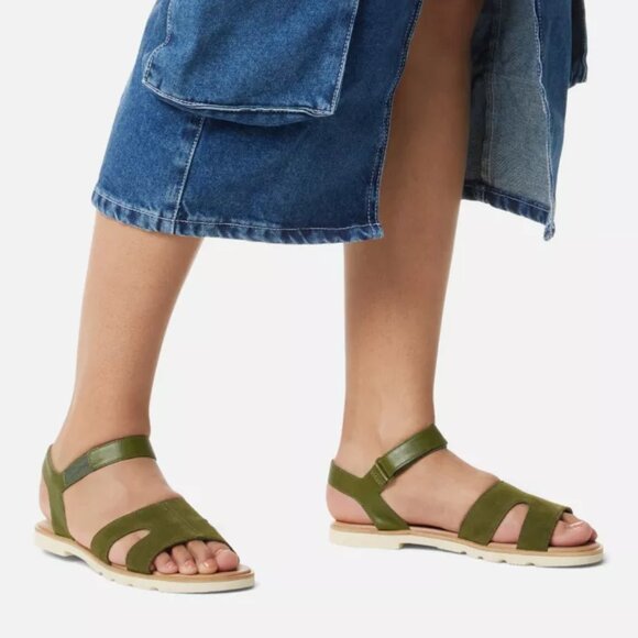 NEW Sorel Ella III Ankle Strap Sandals - Suede Utility Green For Women 252 - Picture 1 of 14